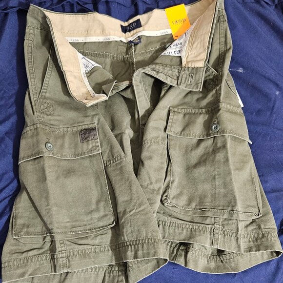 Izod Jeans Green Rock Wash Utility Cargo Shorts Men's Waist 33 - Picture 4 of 4